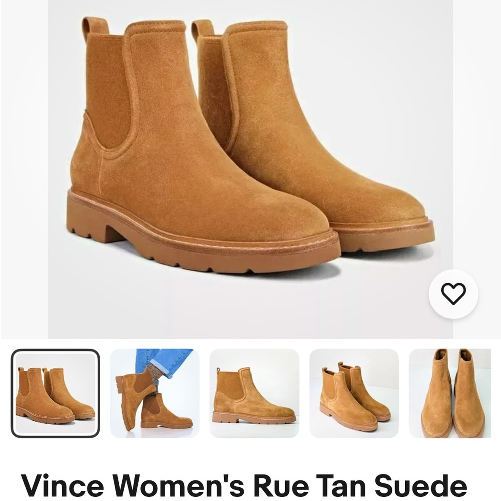 Vince rue tan Chelsea lug sole suede WATER REPELLENT boot size 7.5 / 38 NIB